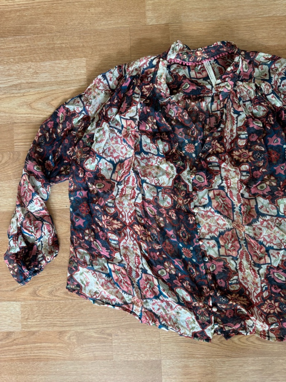 Anthropologie Button-Front Blouse in Pink, Navy & Cream - Loose fit